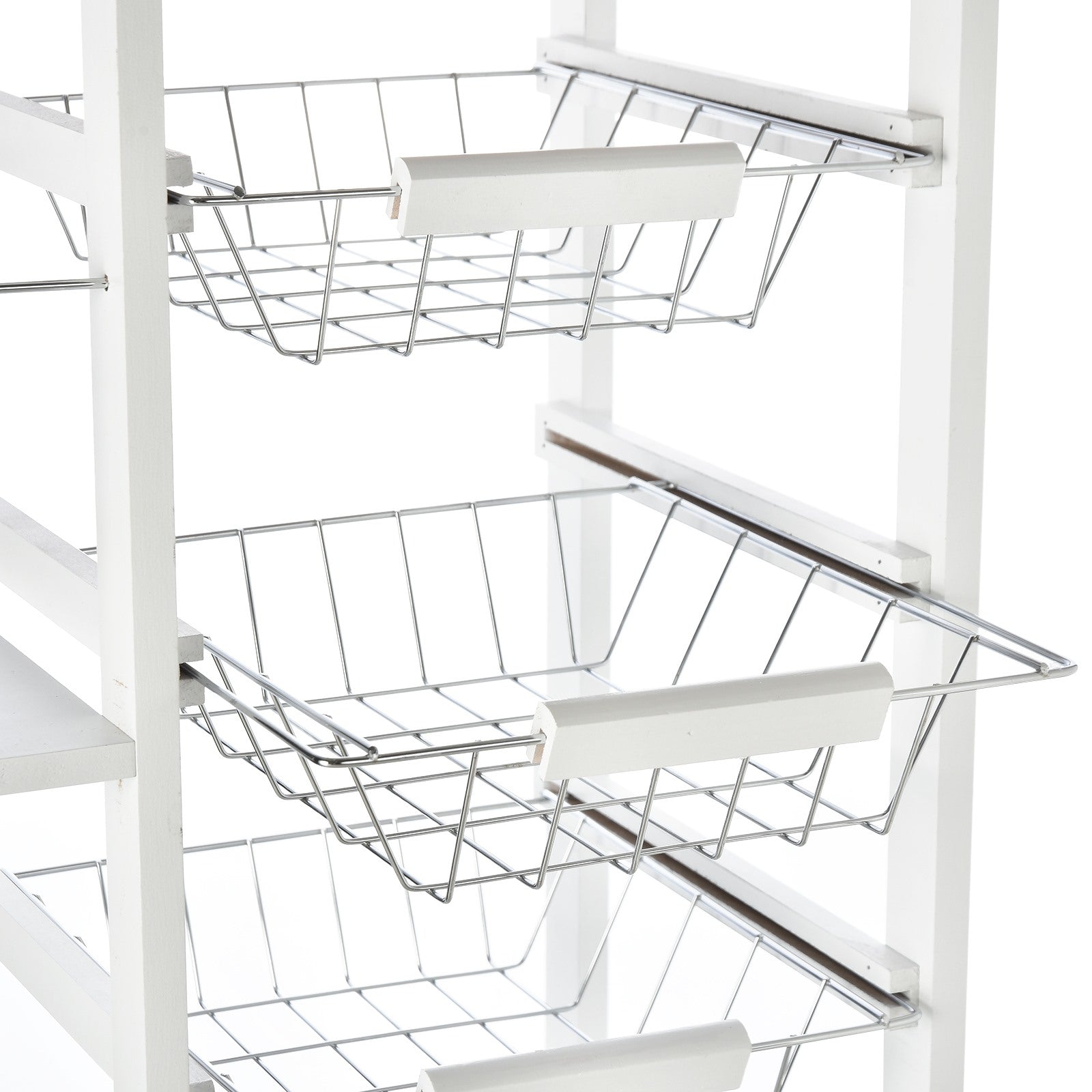 Easycomfort Carrello da Cucina Salvaspazio in Legno white, Portavivande with 1 Piano di Lavoro 1 Cassetto e 4 Cestelli Metallici, 47x37x83cm