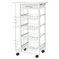 Easycomfort Carrello da Cucina Salvaspazio in Legno white, Portavivande with 1 Piano di Lavoro 1 Cassetto e 4 Cestelli Metallici, 47x37x83cm