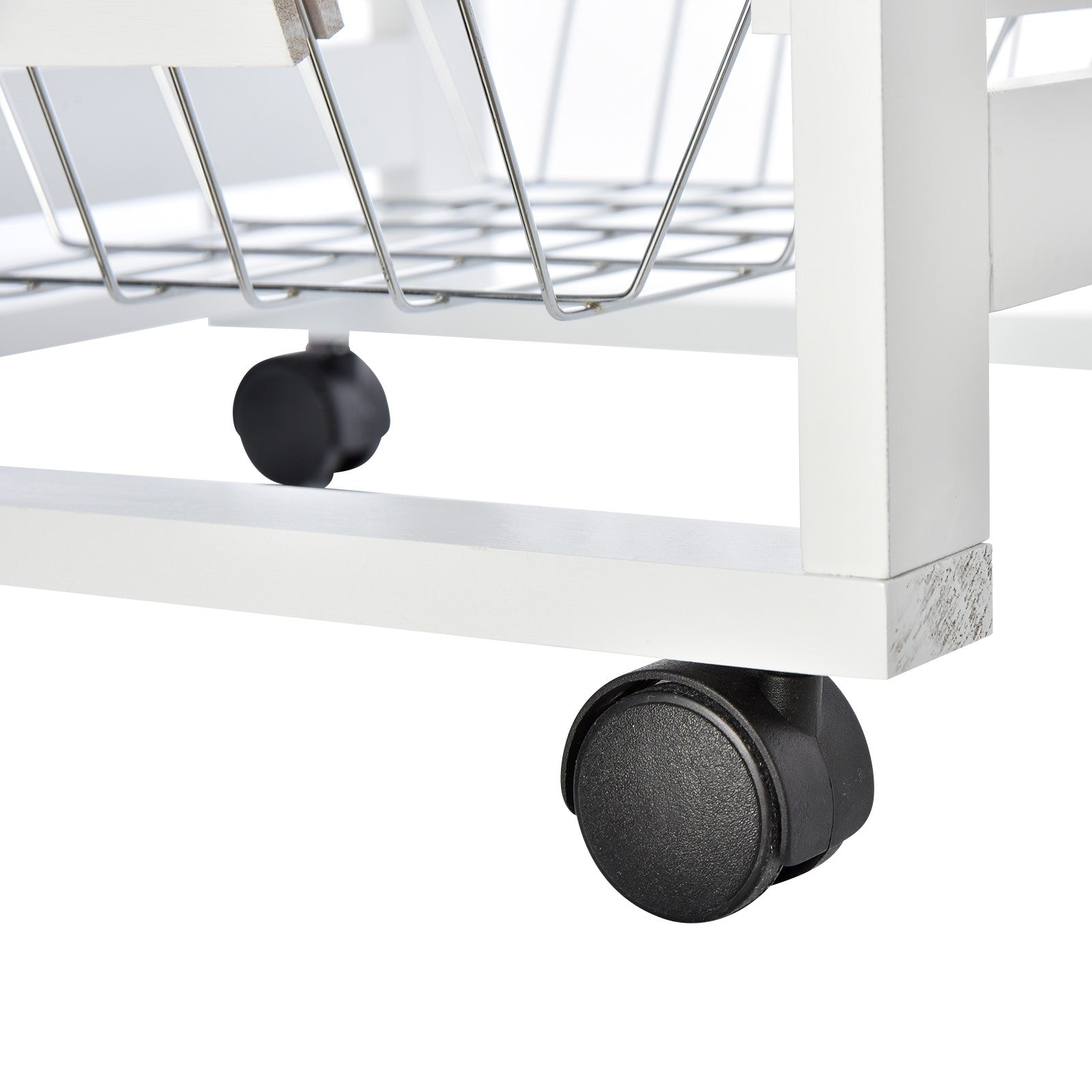 Easycomfort Carrello Isola da Cucina Salvaspazio in Legno di Pino, Carrello Portavivande with 4 Ruote Cassetto 3 Cesti Estraibili Portafrutta, white