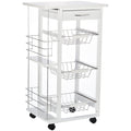 Easycomfort Carrello Isola da Cucina Salvaspazio in Legno di Pino, Carrello Portavivande with 4 Ruote Cassetto 3 Cesti Estraibili Portafrutta, white