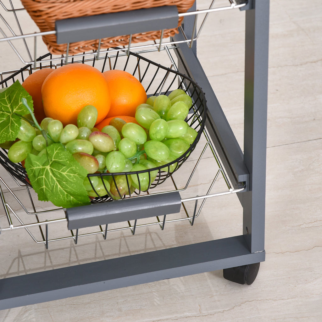 Easycomfort Carrello da Cucina with Cassetti Estraibili e 2 Portabottiglie, in Legno di Pino e Metallo, 47x37x83 cm