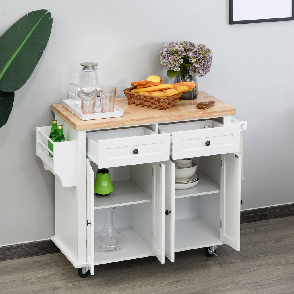 Easycomfort Carrello da Cucina Portavivande with Cassetti, Armadietti, Portaspezie e 4 Ruote, Legno, 111x44.5x82.5cm, white