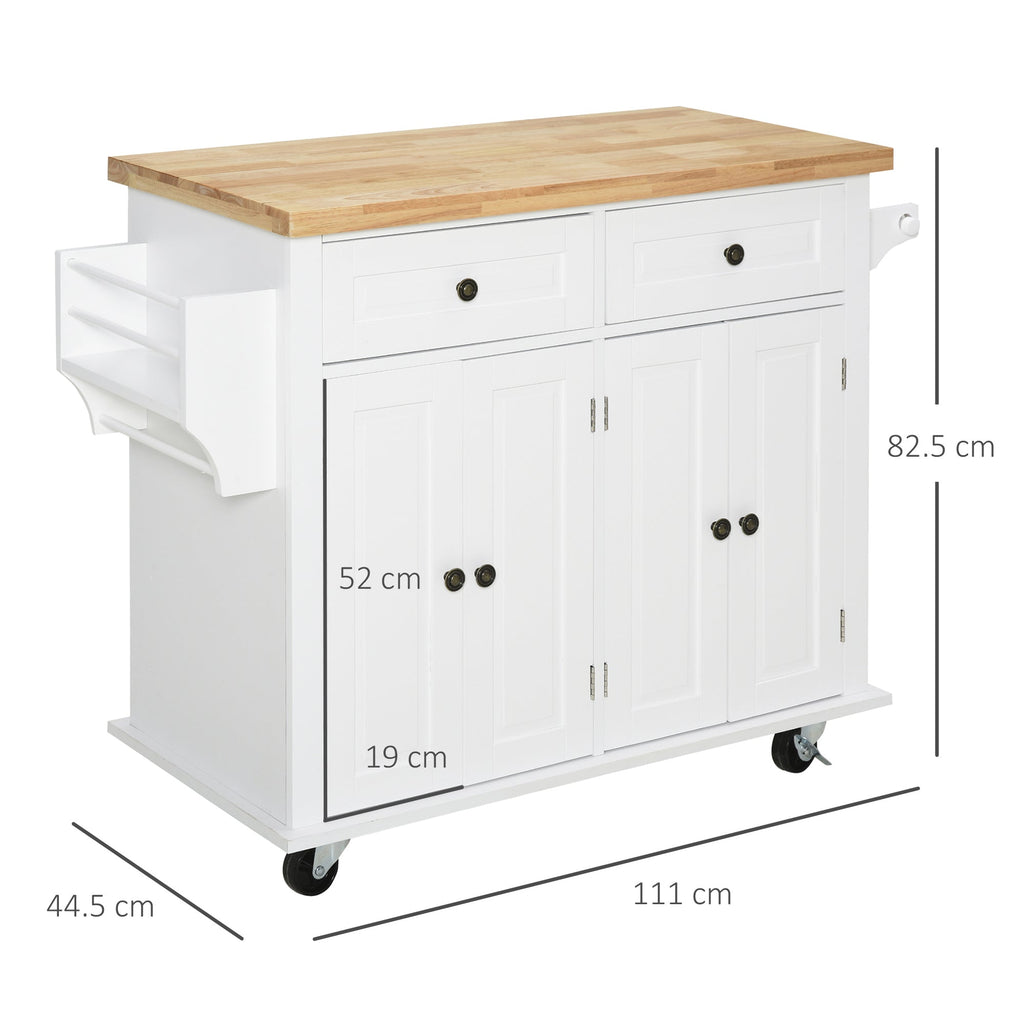 Easycomfort Carrello da Cucina Portavivande with Cassetti, Armadietti, Portaspezie e 4 Ruote, Legno, 111x44.5x82.5cm, white