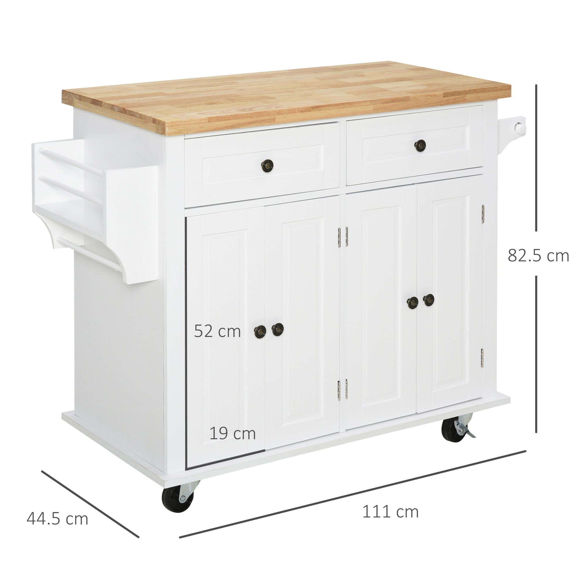 Easycomfort Carrello da Cucina Portavivande with Cassetti, Armadietti, Portaspezie e 4 Ruote, Legno, 111x44.5x82.5cm, white