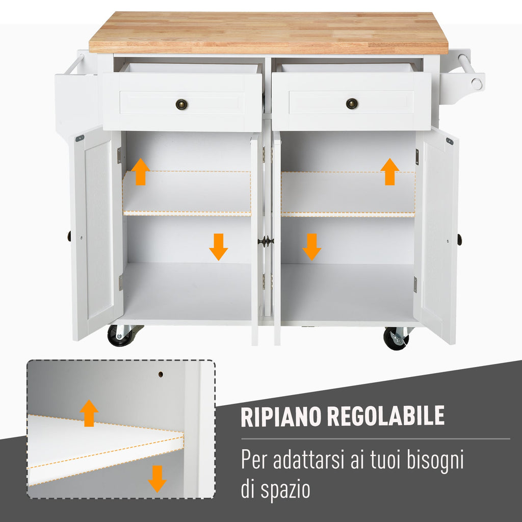Easycomfort Carrello da Cucina Portavivande with Cassetti, Armadietti, Portaspezie e 4 Ruote, Legno, 111x44.5x82.5cm, white