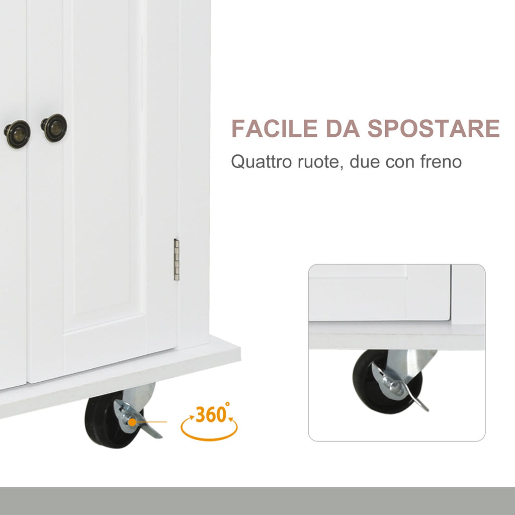 Easycomfort Carrello da Cucina Portavivande with Cassetti, Armadietti, Portaspezie e 4 Ruote, Legno, 111x44.5x82.5cm, white