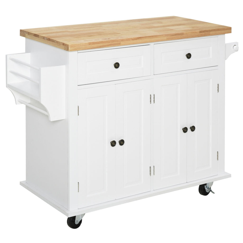Easycomfort Carrello da Cucina Portavivande with Cassetti, Armadietti, Portaspezie e 4 Ruote, Legno, 111x44.5x82.5cm, white