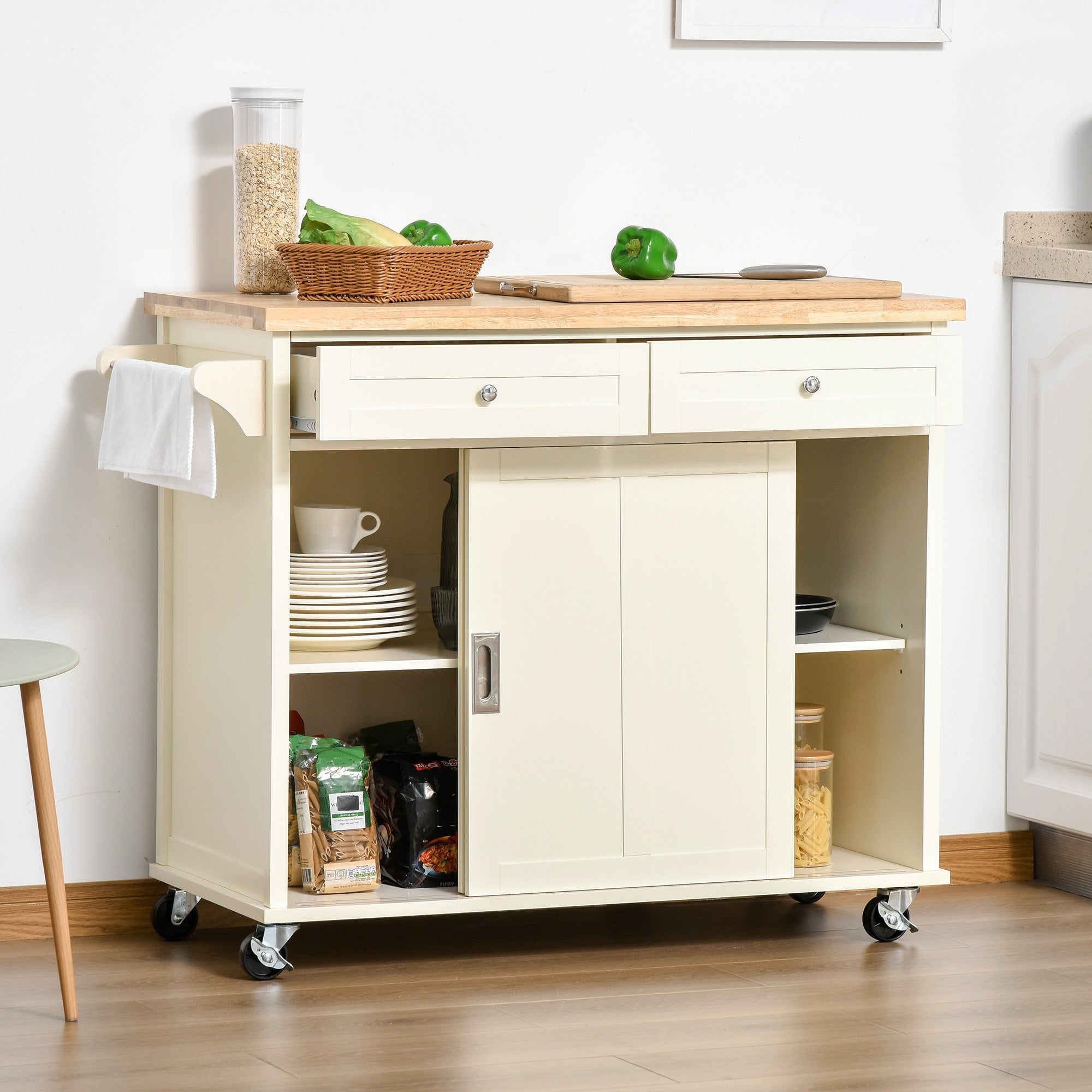 EasyComfort Keukenwagen met laden en handdoekhouder 110x49.5x89.5 cm