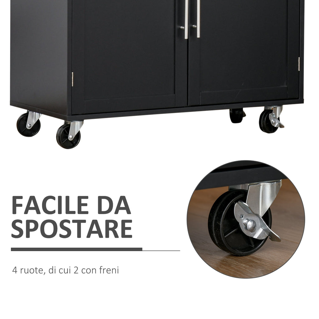 Easycomfort Carrello da Cucina with Cassetti, Portaspezie e Armadietto, Carrelloda Portata with 4 Ruote e Piano di Lavoro in Legno, 109x40x89cm, black