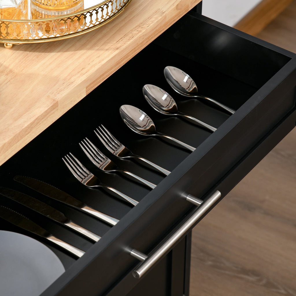 Easycomfort Carrello da Cucina with Cassetti, Portaspezie e Armadietto, Carrelloda Portata with 4 Ruote e Piano di Lavoro in Legno, 109x40x89cm, black