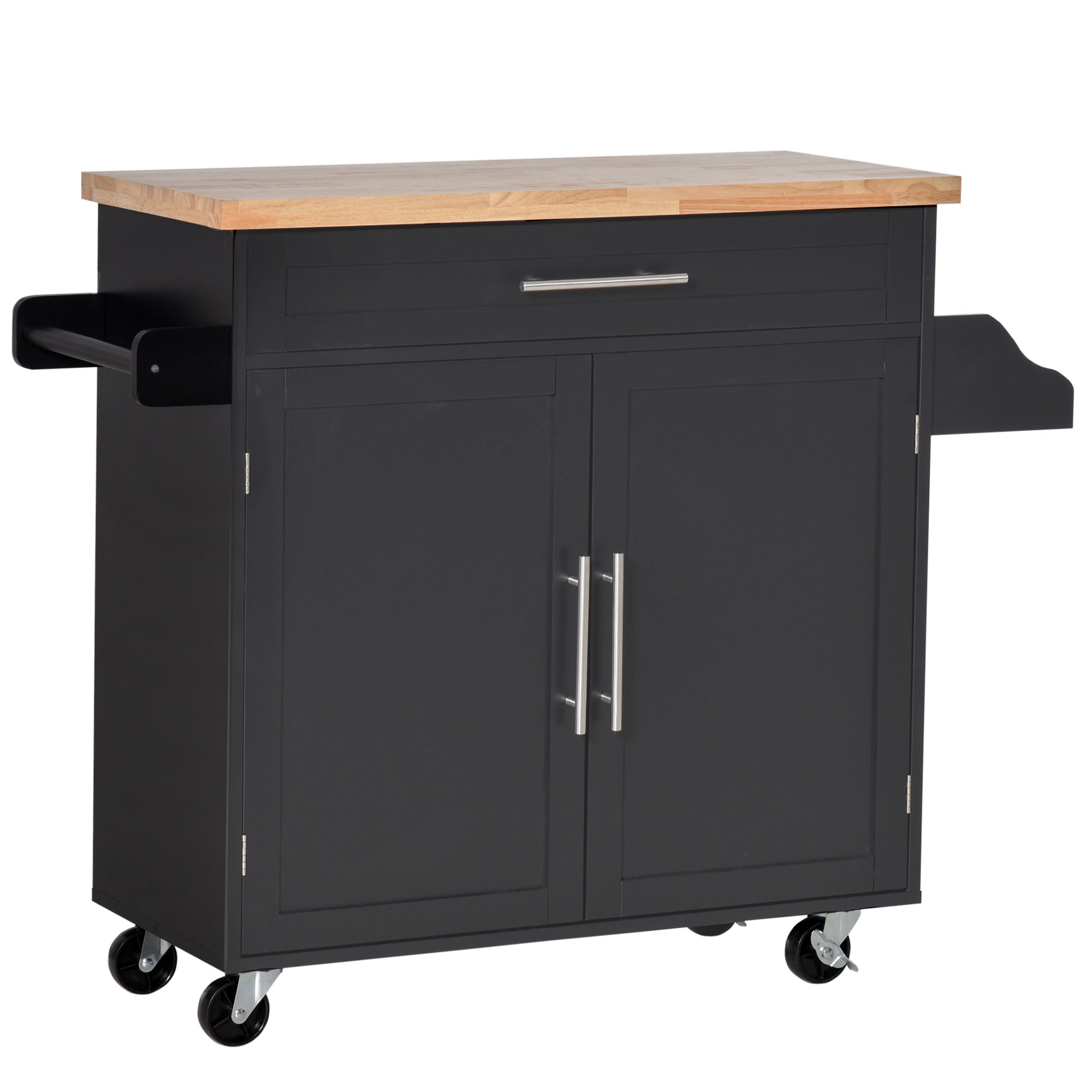 Easycomfort Carrello da Cucina with Cassetti, Portaspezie e Armadietto, Carrelloda Portata with 4 Ruote e Piano di Lavoro in Legno, 109x40x89cm, black