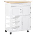 Easycomfort Carrello Portavivande, Carrellino per Cucina in Legno white with Portabottiglie 1 Cassetto e 3 Antine, 67x37x87cm