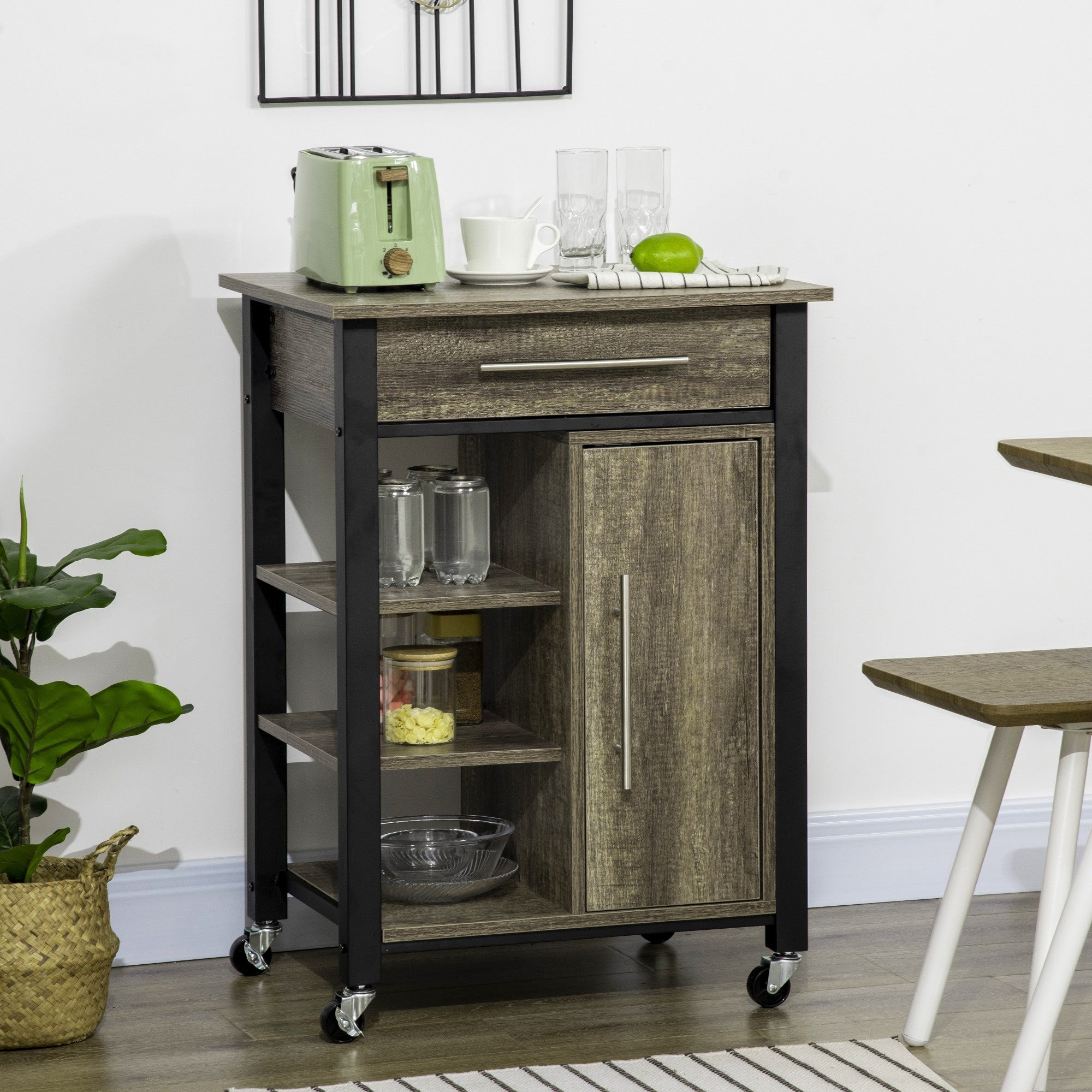 EasyComfort Carrello da Cucina Portavivande with Ruote, Legno Truciolato, 60x50x84.5cm, Marrone
