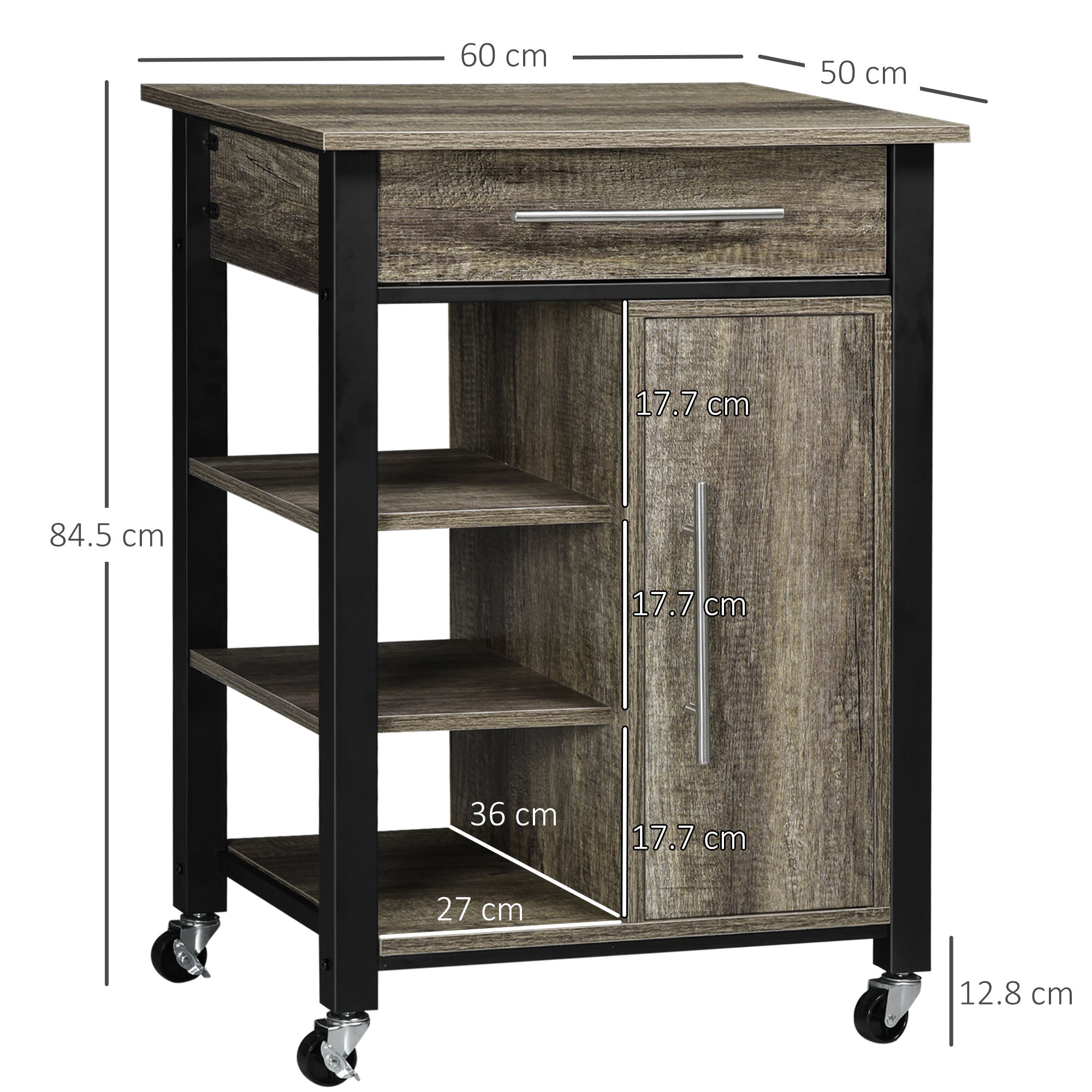 EasyComfort Carrello da Cucina Portavivande with Ruote, Legno Truciolato, 60x50x84.5cm, Marrone