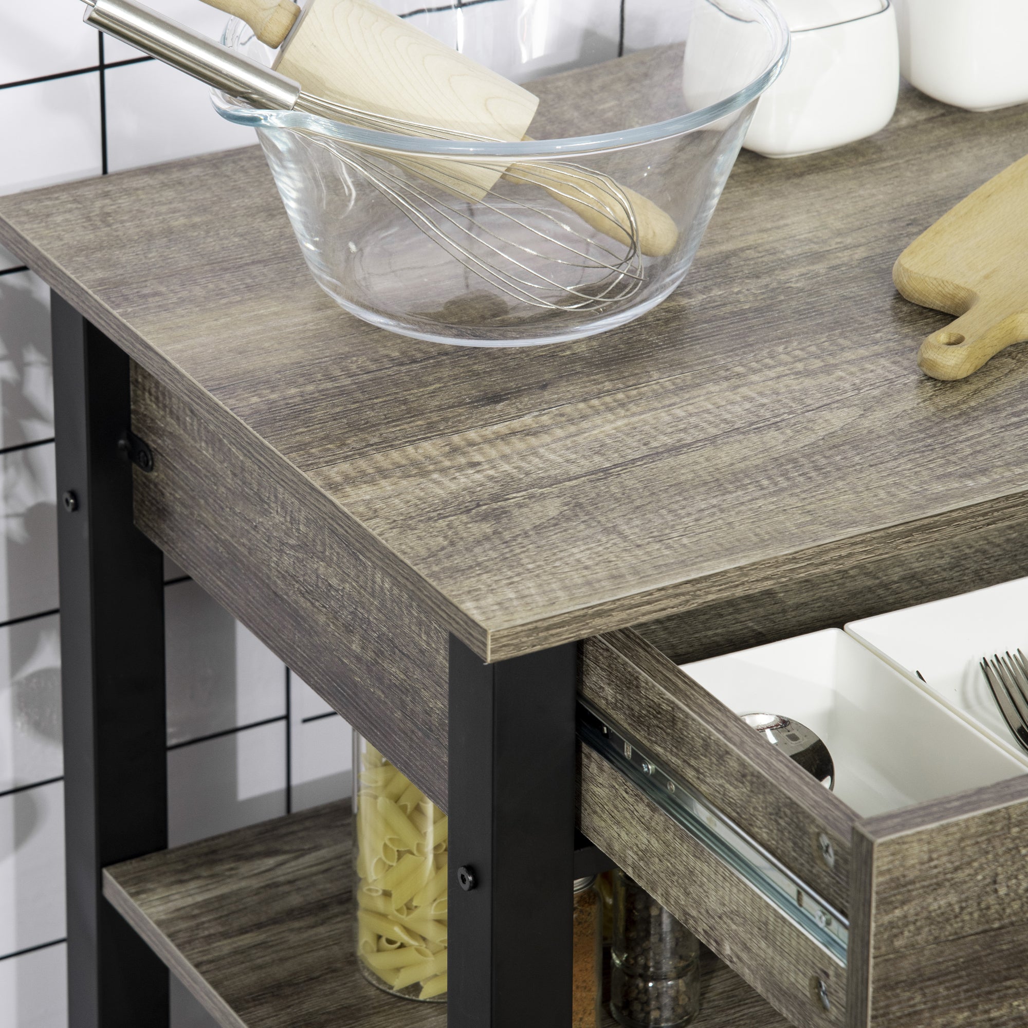 EasyComfort Carrello da Cucina Portavivande with Ruote, Legno Truciolato, 60x50x84.5cm, Marrone