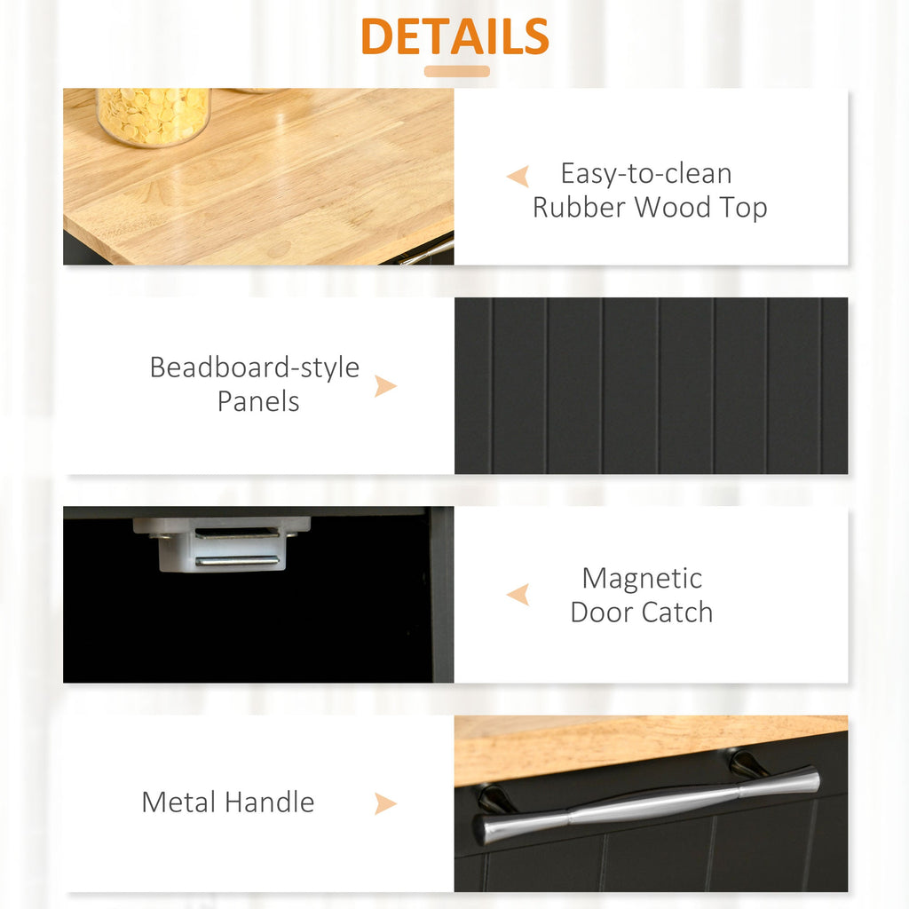 EasyComfort keukentrolley met houten blad – 2 lades, kast, 4 wielen – 104x46x91 cm zwart