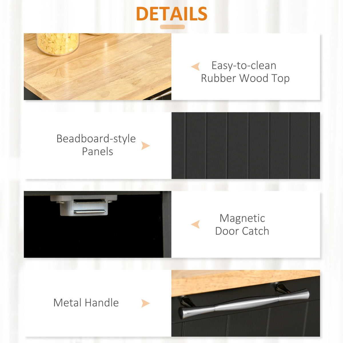 EasyComfort keukentrolley met houten blad – 2 lades, kast, 4 wielen – 104x46x91 cm zwart