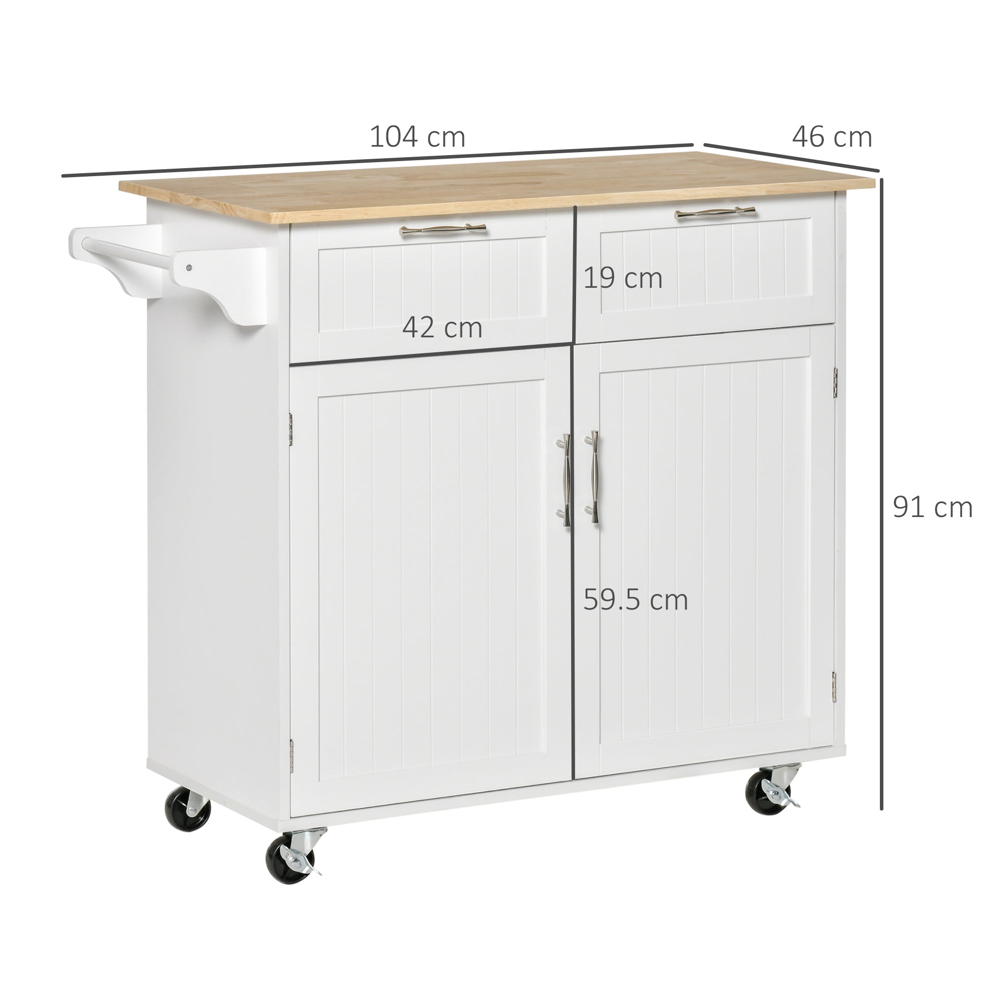 EasyComfort keukentrolley met 2 lades 104x46x91 cm - wit
