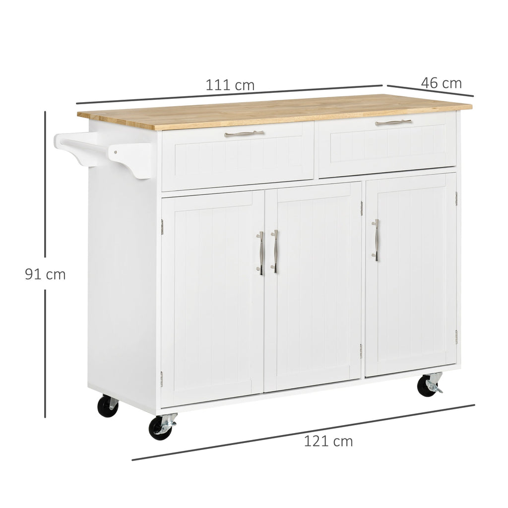 EasyComfort keukenwagen met 2 lades, 3 deuren, 4 wielen 121x46x91 cm - wit