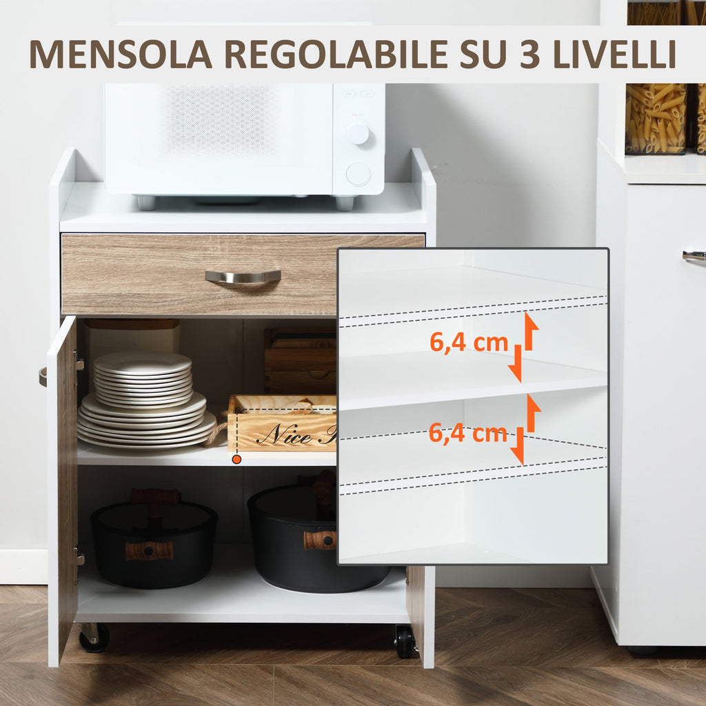 Easycomfort Carrello da Cucina Portavivande per Microonde with 4 Ruote, in Legno, 60x40x77cm - Rovere