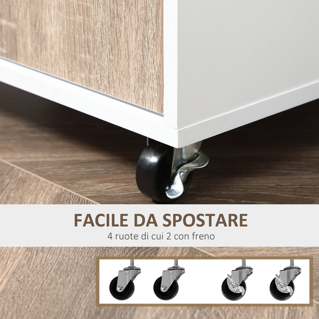 Easycomfort Carrello da Cucina Portavivande per Microonde with 4 Ruote, in Legno, 60x40x77cm - Rovere