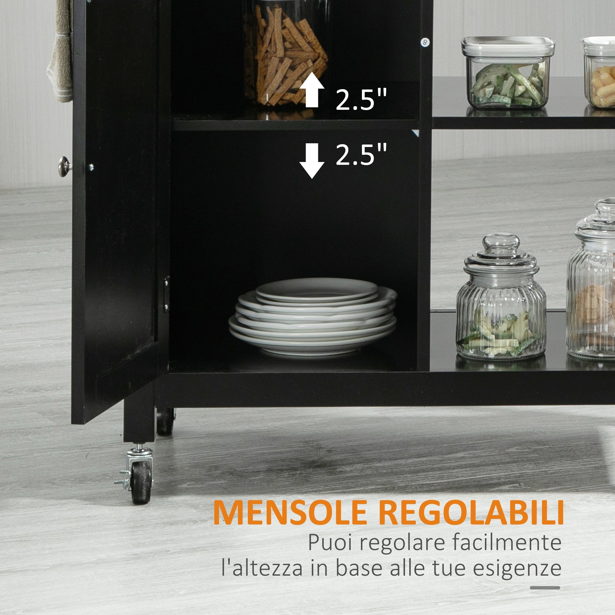Easycomfort Carrello da Cucina in Legno with Cassetto, Armadietto e Ruote, 83x45x88cm, black