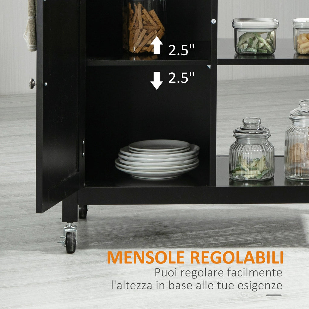 Easycomfort Carrello da Cucina in Legno with Cassetto, Armadietto e Ruote, 83x45x88cm, black