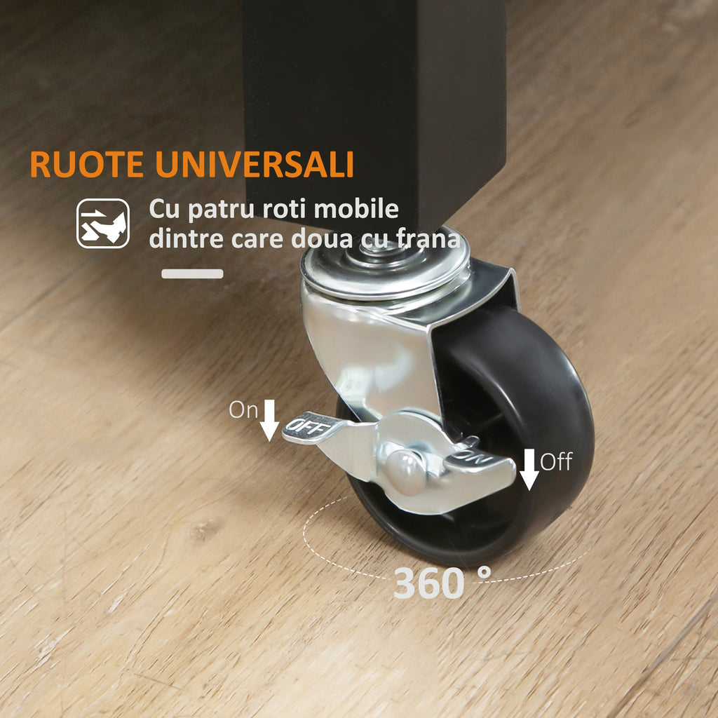 Easycomfort Carrello da Cucina in Legno with Cassetto, Armadietto e Ruote, 83x45x88cm, black