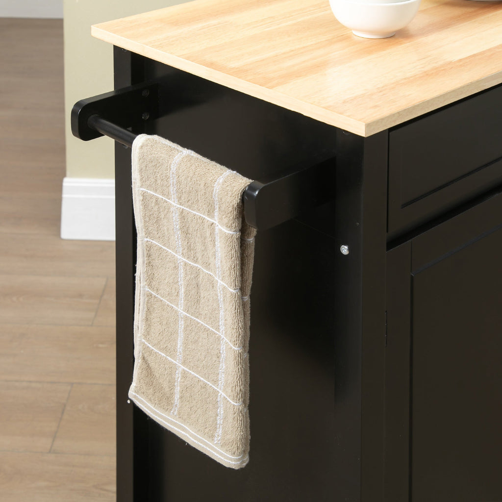 Easycomfort Carrello da Cucina in Legno with Cassetto, Armadietto e Ruote, 83x45x88cm, black