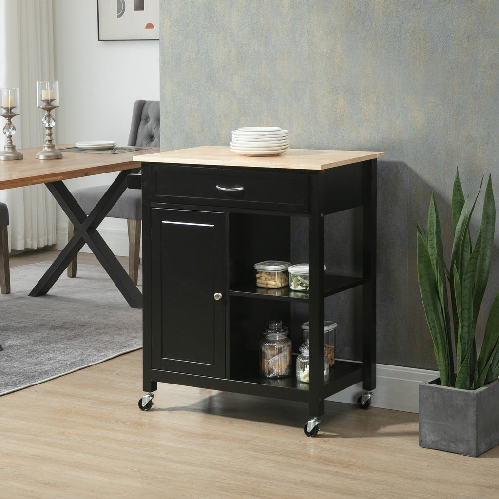 Easycomfort Carrello da Cucina in Legno with Cassetto, Armadietto e Ruote, 83x45x88cm, black