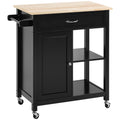 Easycomfort Carrello da Cucina in Legno with Cassetto, Armadietto e Ruote, 83x45x88cm, black