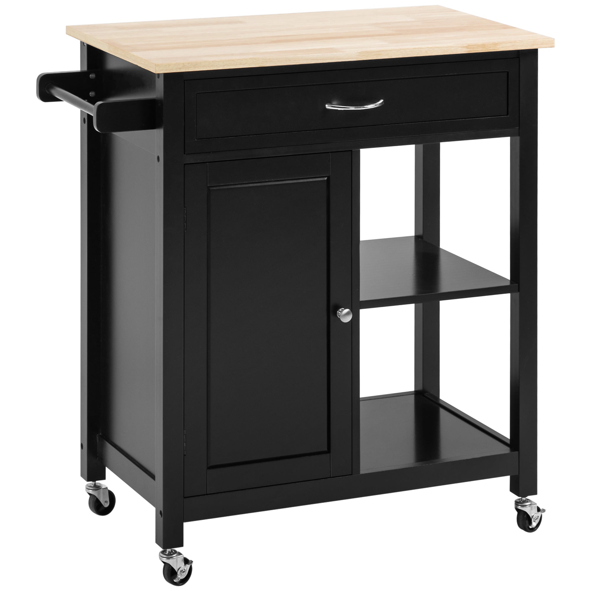 Easycomfort Carrello da Cucina in Legno with Cassetto, Armadietto e Ruote, 83x45x88cm, black