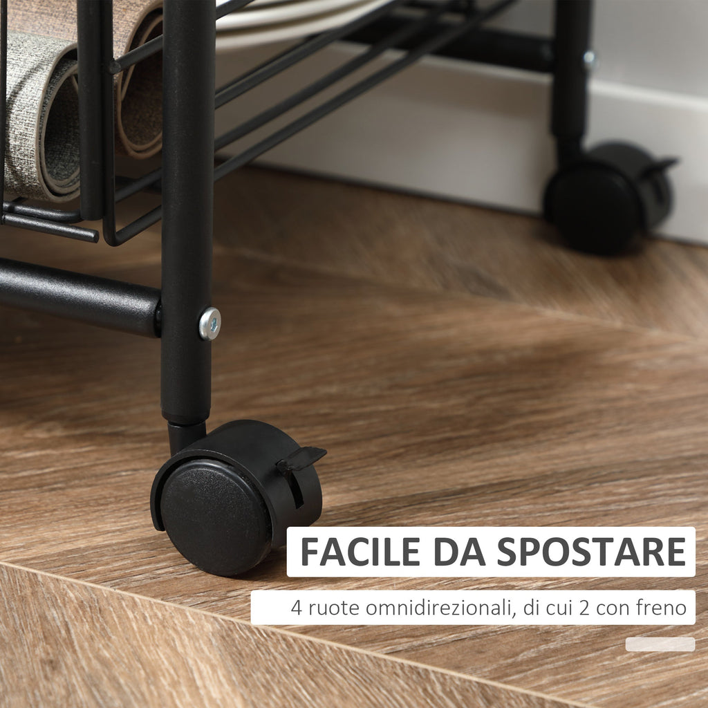 Easycomfort Carrello da Cucina Portavivande Stile Industriale with 4 Ruote, 2 Cestini e 4 Ganci, 60x38x85.5cm, Marrone black
