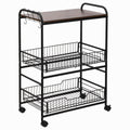 Easycomfort Carrello da Cucina Portavivande Stile Industriale with 4 Ruote, 2 Cestini e 4 Ganci, 60x38x85.5cm, Marrone black
