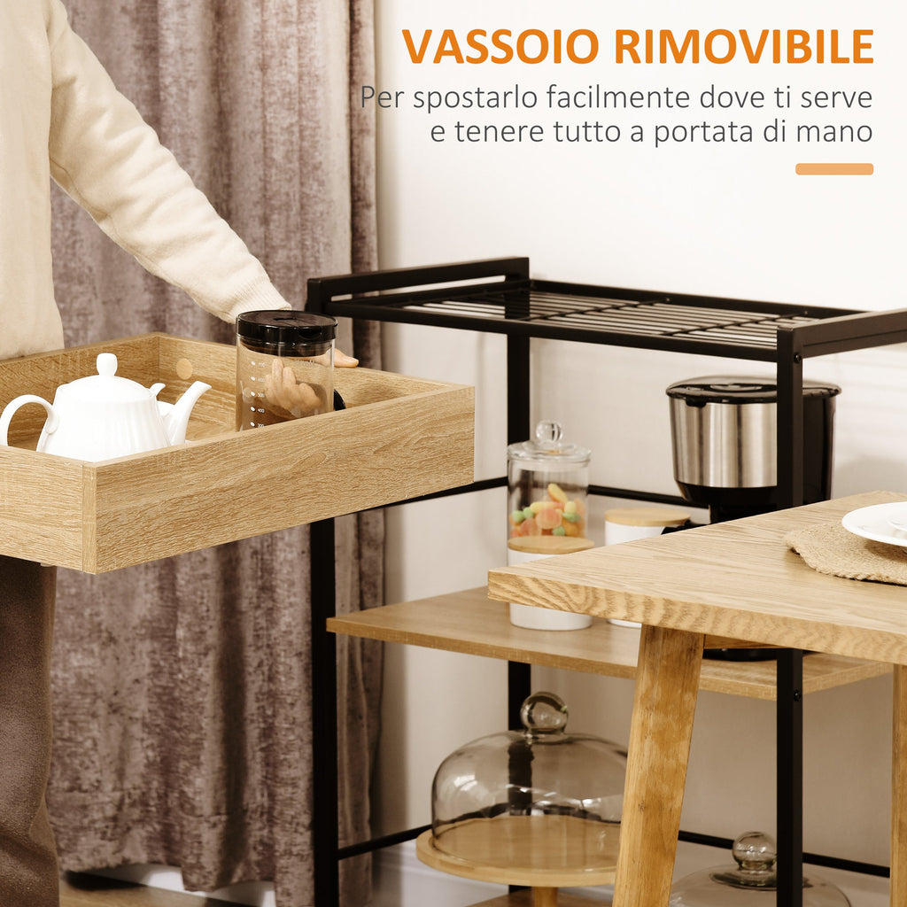 Easycomfort Carrello da Cucina a 3 Ripiani with Vassoio Rimovibile e Ruote Girevoli, 72x40x94cm, Legno e black