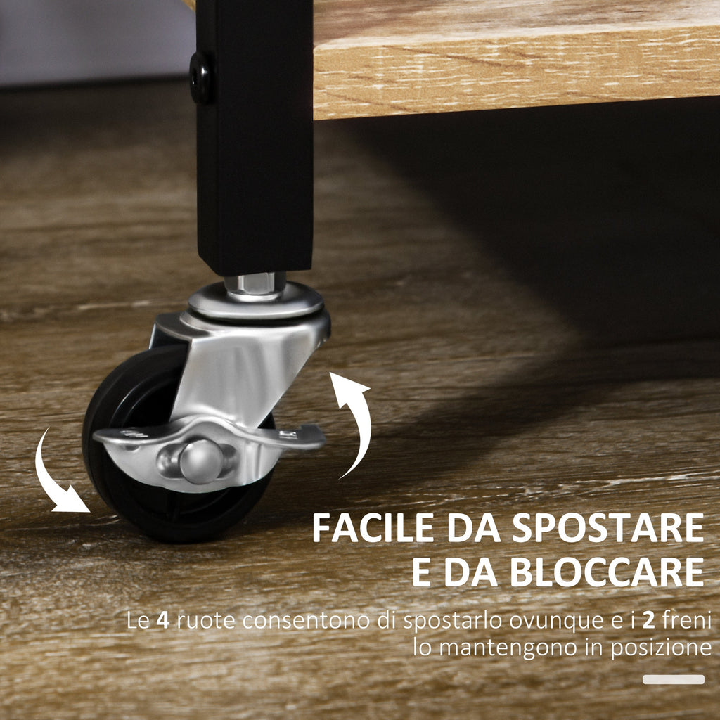 Easycomfort Carrello da Cucina a 3 Ripiani with Vassoio Rimovibile e Ruote Girevoli, 72x40x94cm, Legno e black