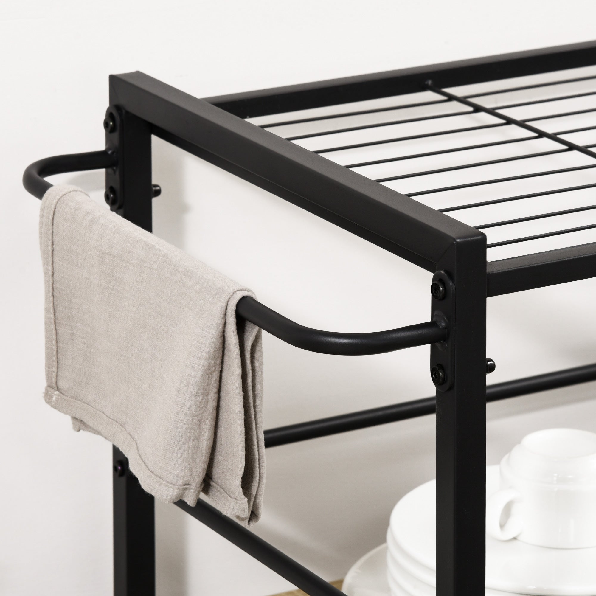 Easycomfort Carrello da Cucina a 3 Ripiani with Vassoio Rimovibile e Ruote Girevoli, 72x40x94cm, Legno e black