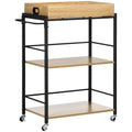Easycomfort Carrello da Cucina a 3 Ripiani with Vassoio Rimovibile e Ruote Girevoli, 72x40x94cm, Legno e black