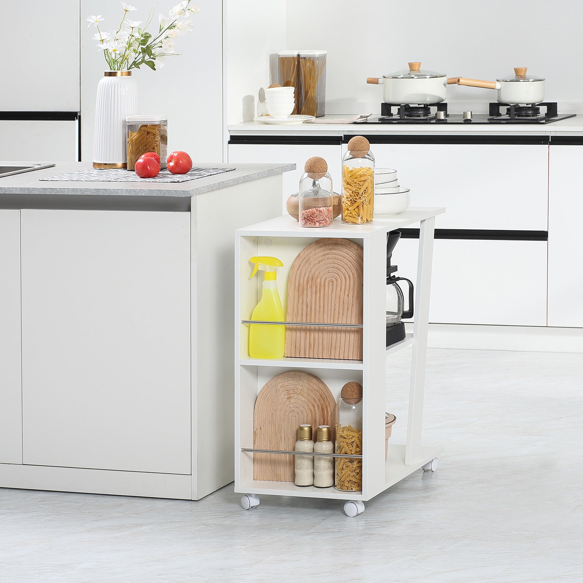 EasyComfort keukenwagen met 2 leLPGanken en wielen 60x38x77 cm wit