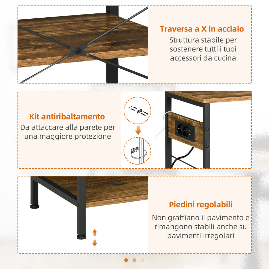 EasyComfort Keukenmeubel 3 planken met stopcontact & USB 90x40x83 cm