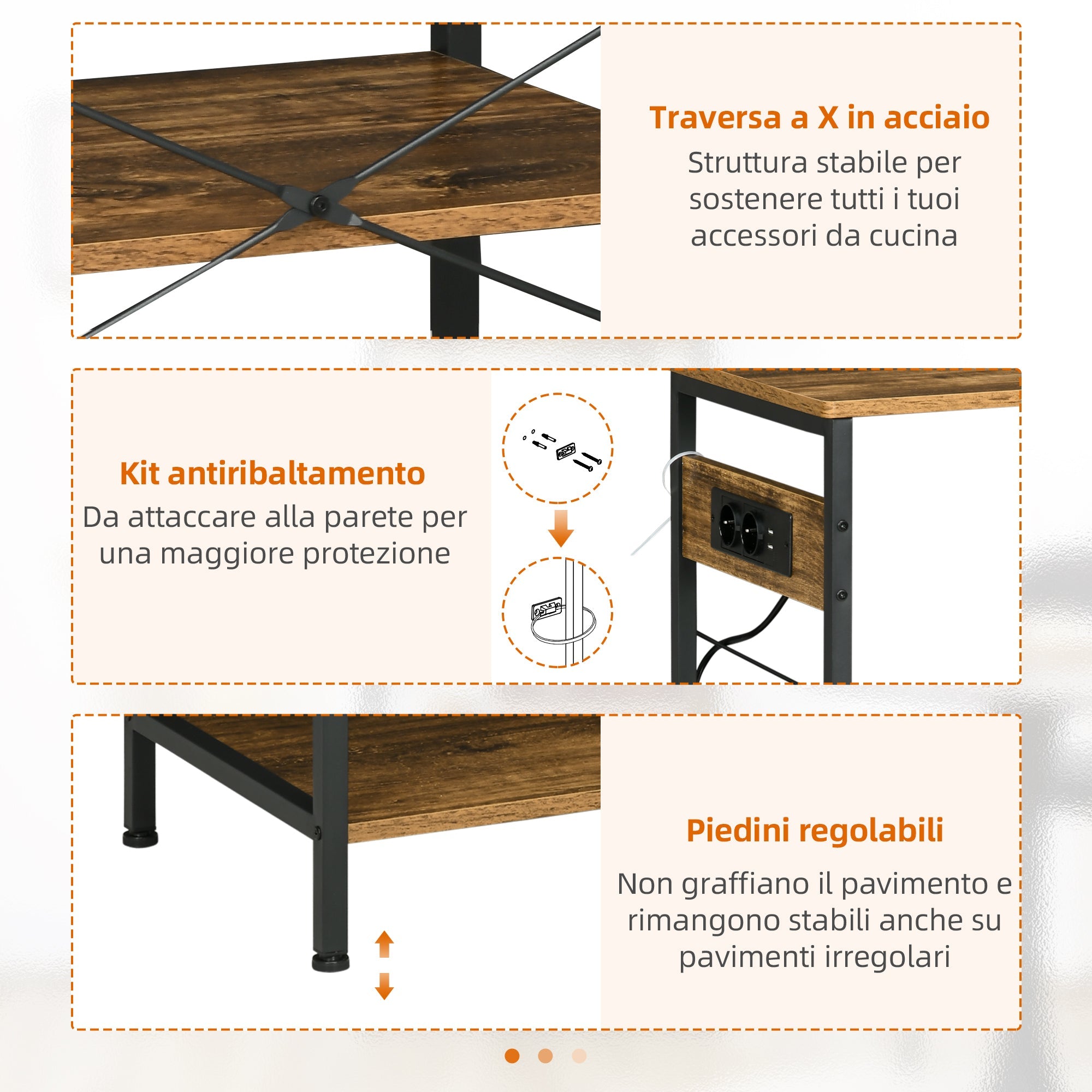 EasyComfort Keukenmeubel 3 planken met stopcontact & USB 90x40x83 cm