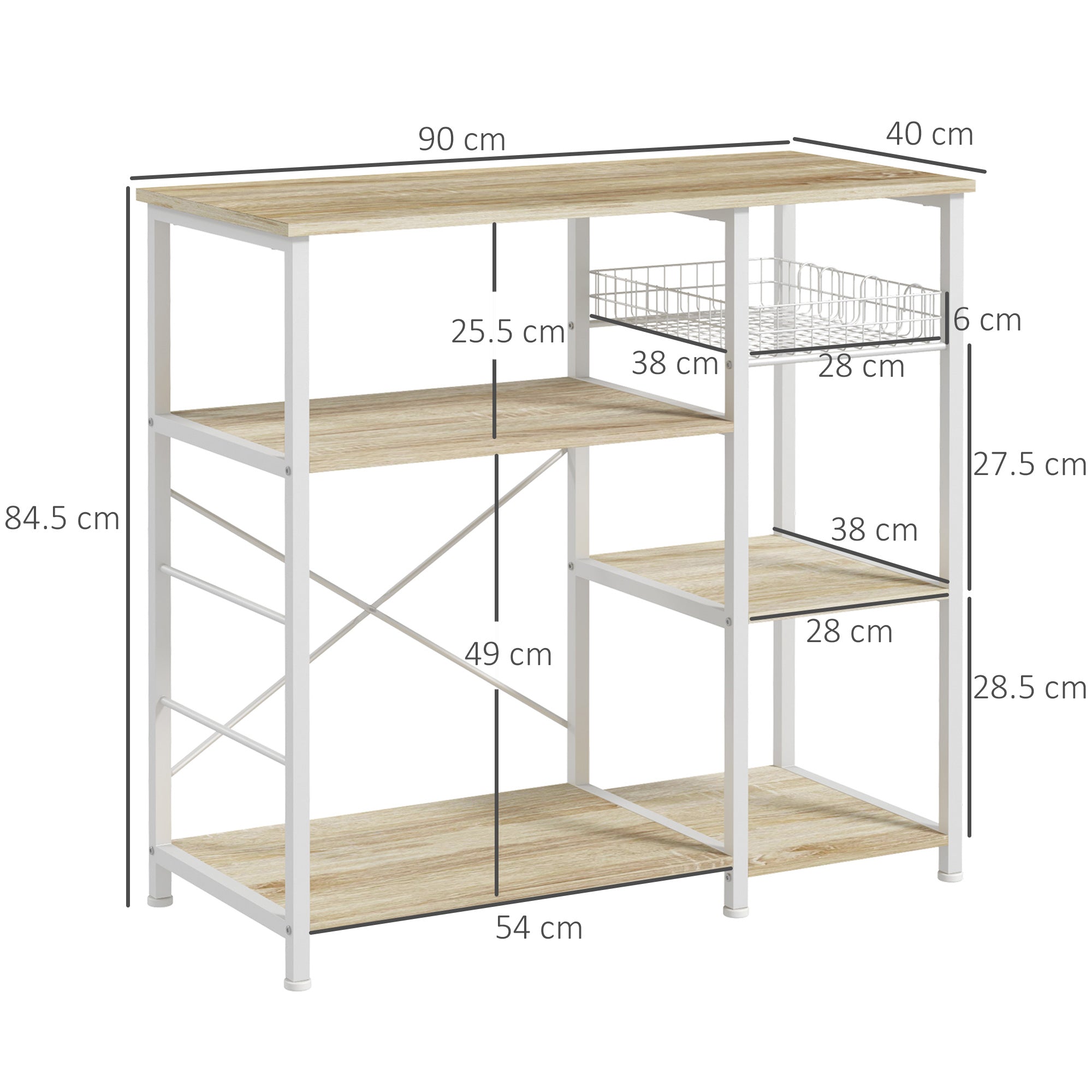 EasyComfort keukenkastje 4 planken 90x40x84,5 cm eik/wit