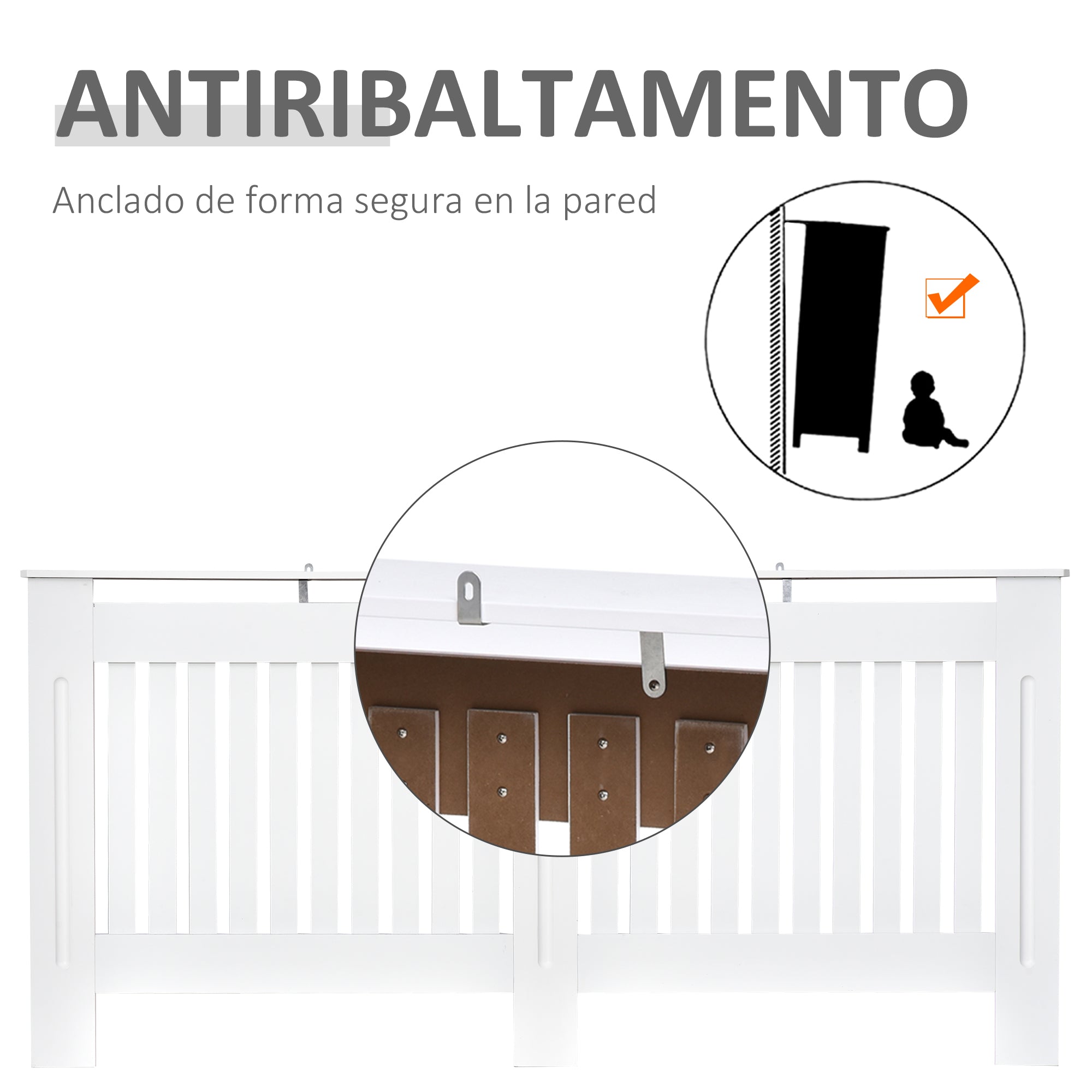 EASYCOMFORT Radiator Cover in White MDF Wood, 172x19x81cm