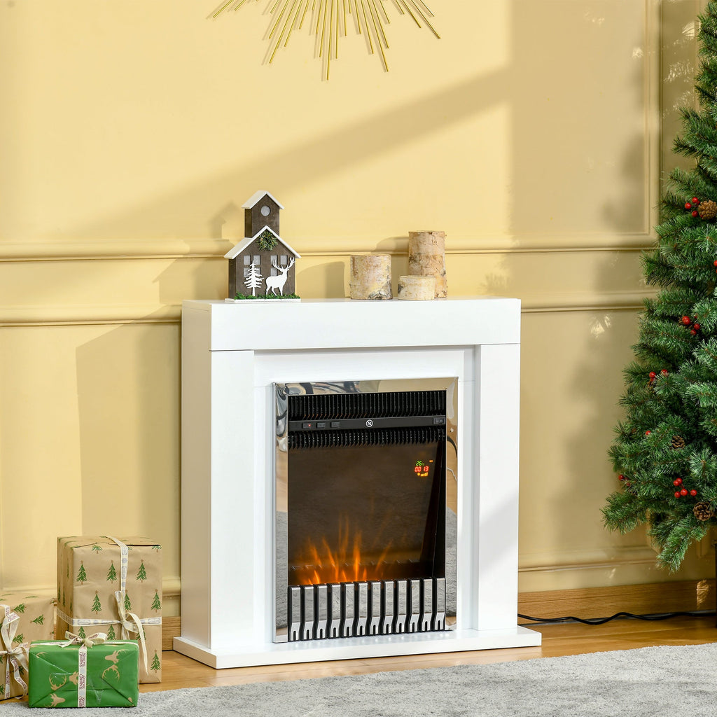 Easycomfort Camino Elettrico da Terra with Effetto Fiamma Realistico, Timer e Telecomando, 1000W e 2000W, 79x26x77.5cm, white e black