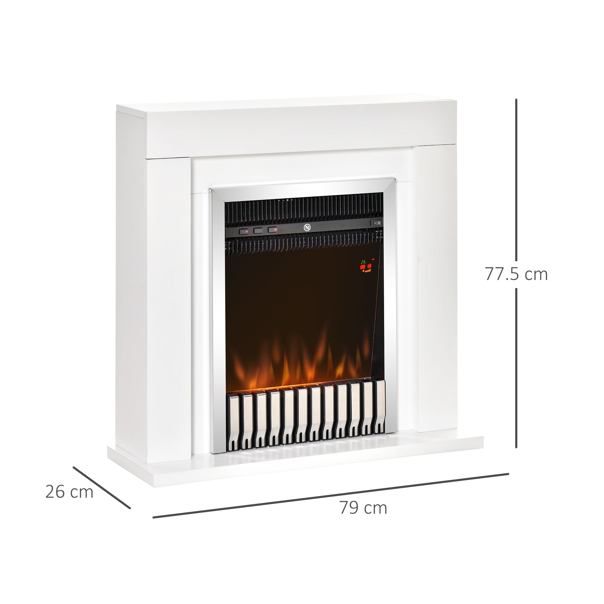 Easycomfort Camino Elettrico da Terra with Effetto Fiamma Realistico, Timer e Telecomando, 1000W e 2000W, 79x26x77.5cm, white e black