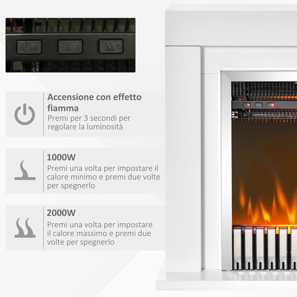 Easycomfort Camino Elettrico da Terra with Effetto Fiamma Realistico, Timer e Telecomando, 1000W e 2000W, 79x26x77.5cm, white e black