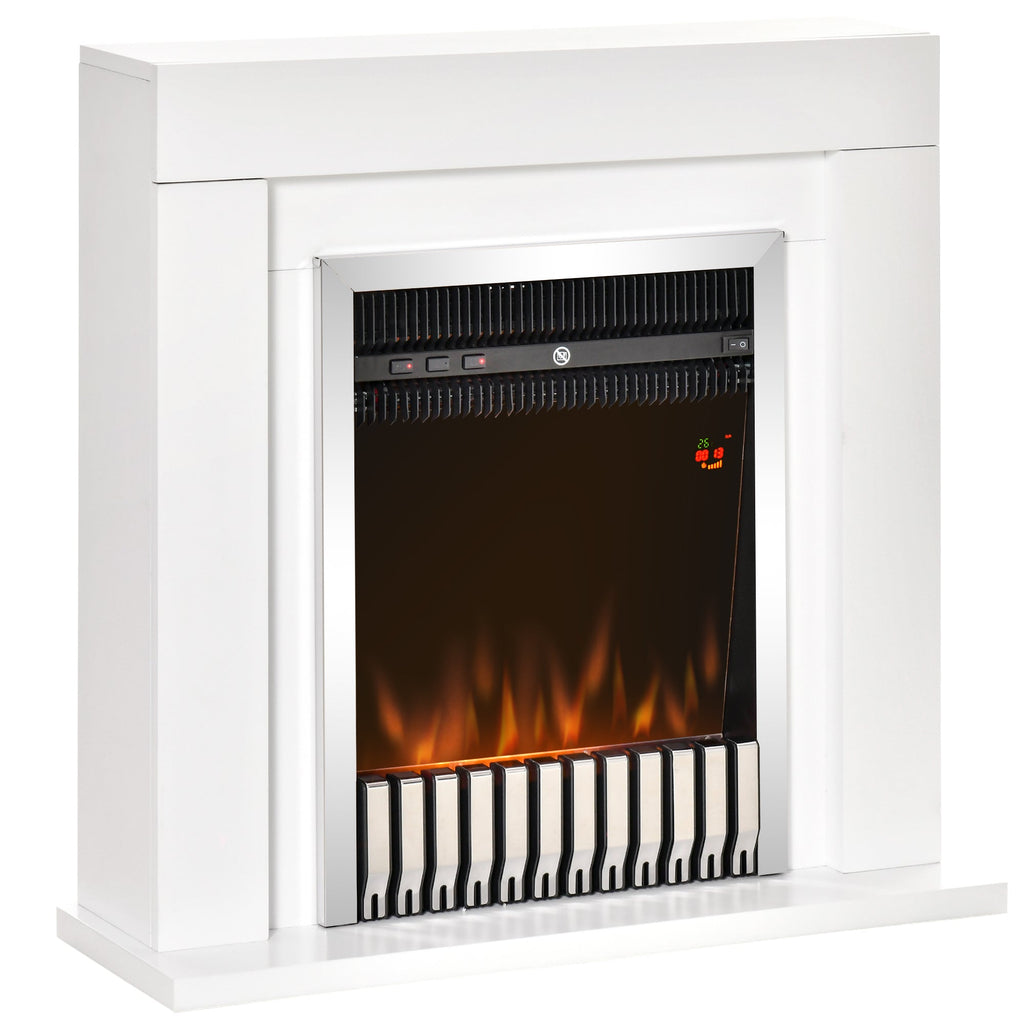 Easycomfort Camino Elettrico da Terra with Effetto Fiamma Realistico, Timer e Telecomando, 1000W e 2000W, 79x26x77.5cm, white e black