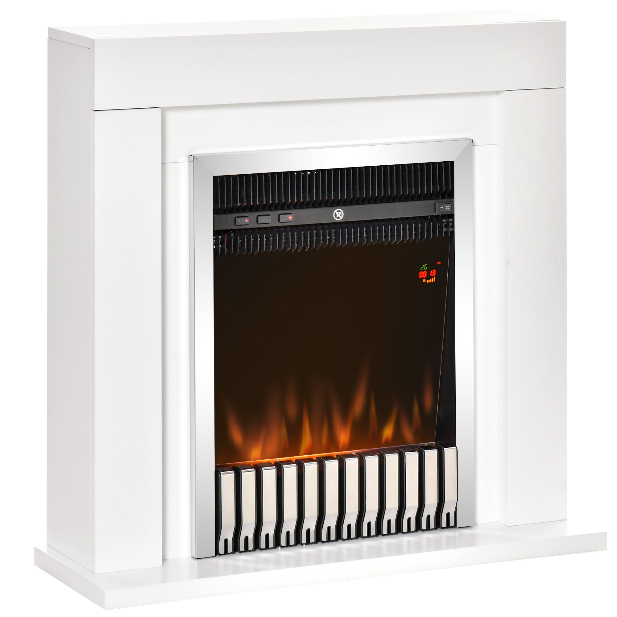Easycomfort Camino Elettrico da Terra with Effetto Fiamma Realistico, Timer e Telecomando, 1000W e 2000W, 79x26x77.5cm, white e black