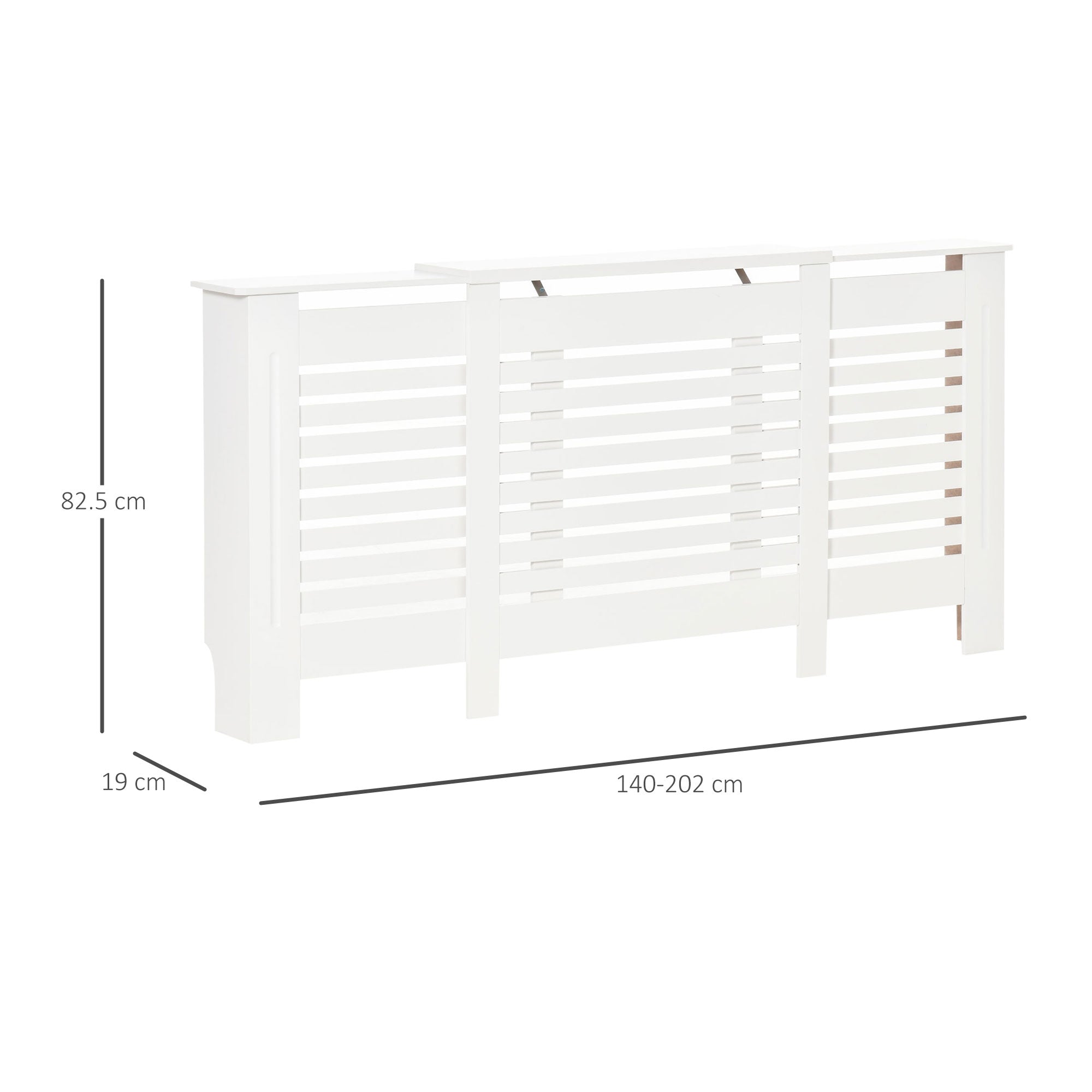 EASYCOMFORT Mobile Heater Cover Adjustable Width and Top Shelf in MDF and Wood - White