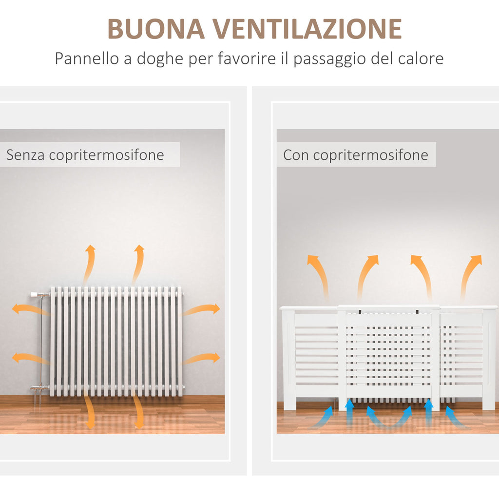 EASYCOMFORT Mobile Heater Cover Adjustable Width and Top Shelf in MDF and Wood - White